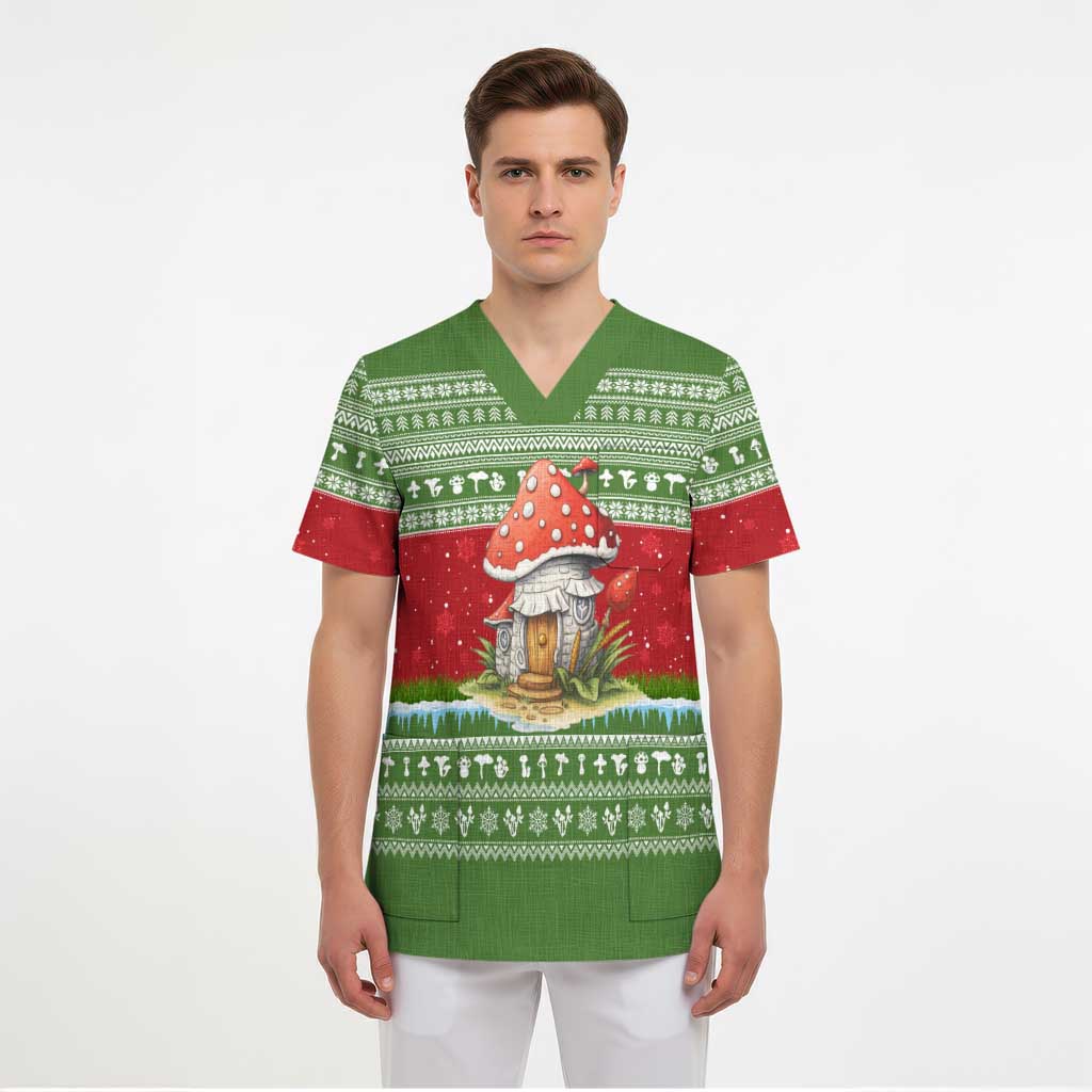 Christmas Mushroom House Scrub Top Xmas Holiday Patterns - Wonder Print Shop