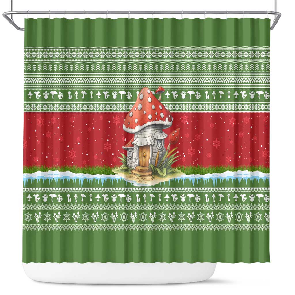Christmas Mushroom House Shower Curtain Xmas Holiday Patterns - Wonder Print Shop