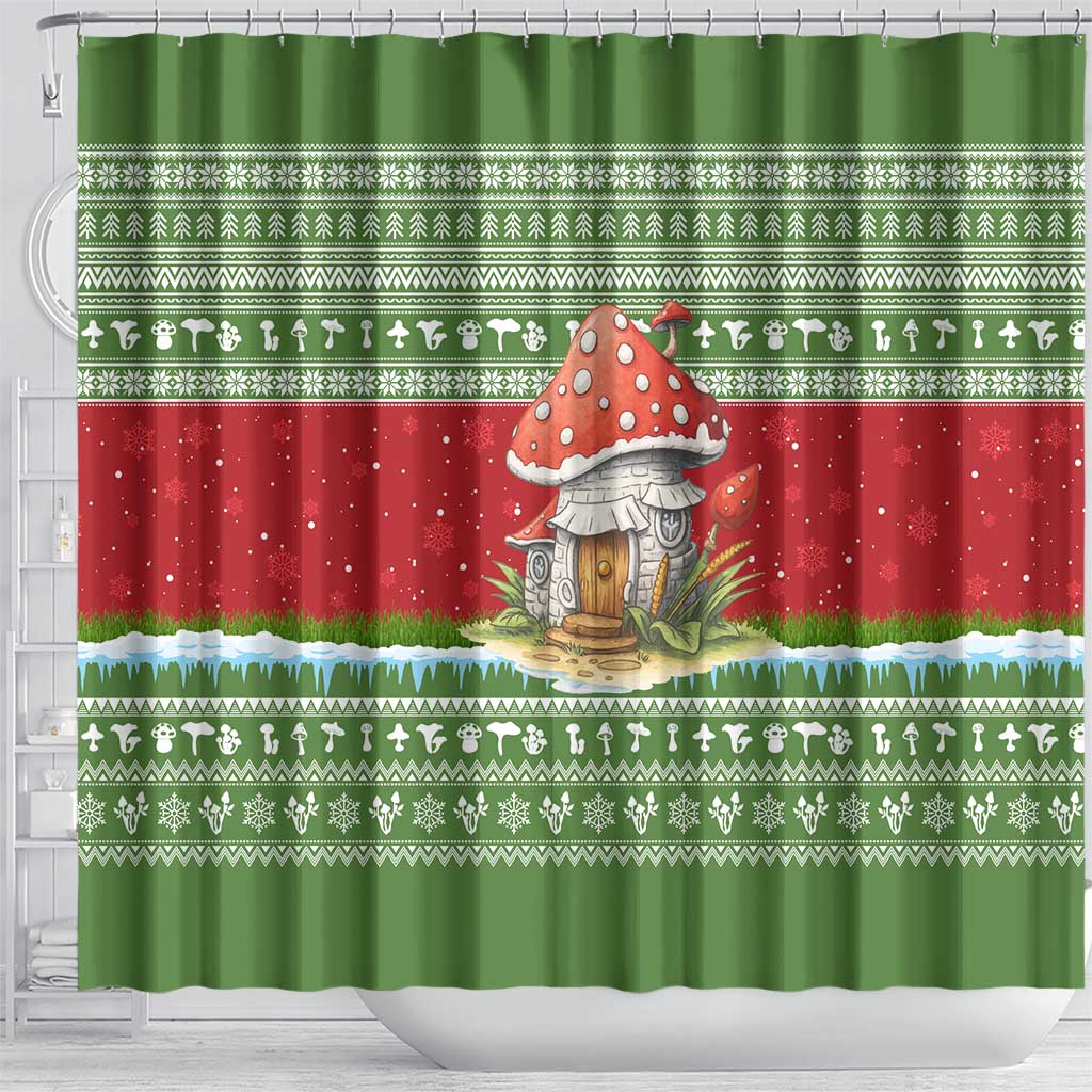 Christmas Mushroom House Shower Curtain Xmas Holiday Patterns - Wonder Print Shop