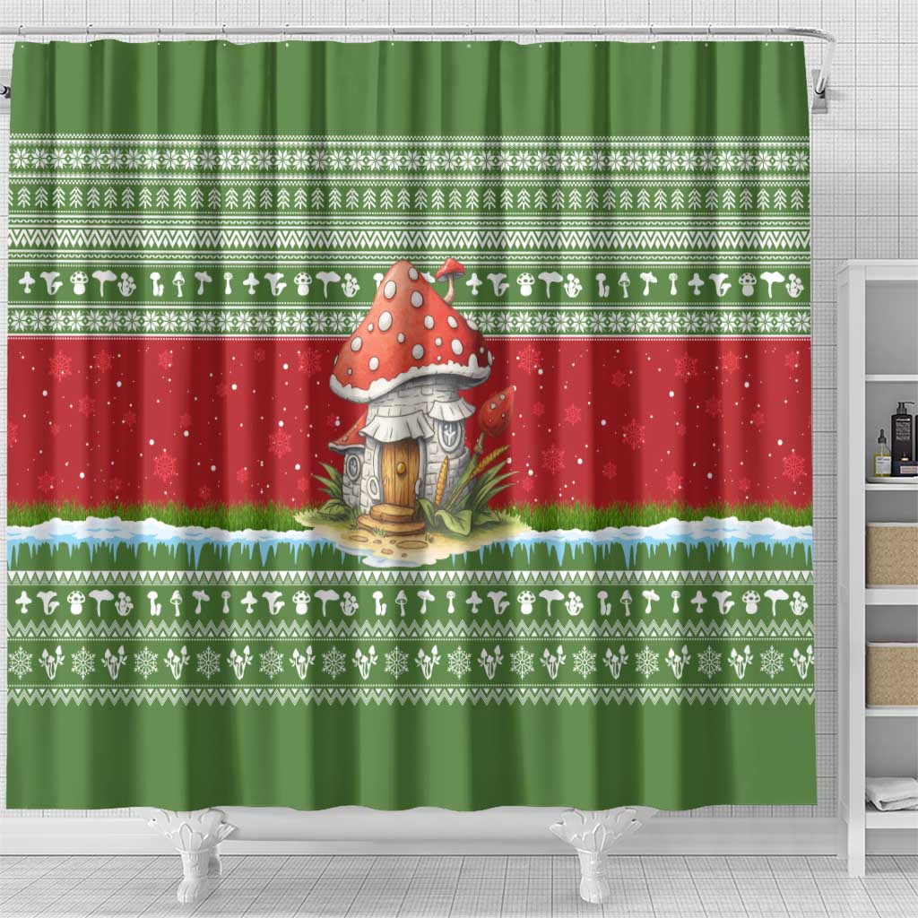 Christmas Mushroom House Shower Curtain Xmas Holiday Patterns - Wonder Print Shop