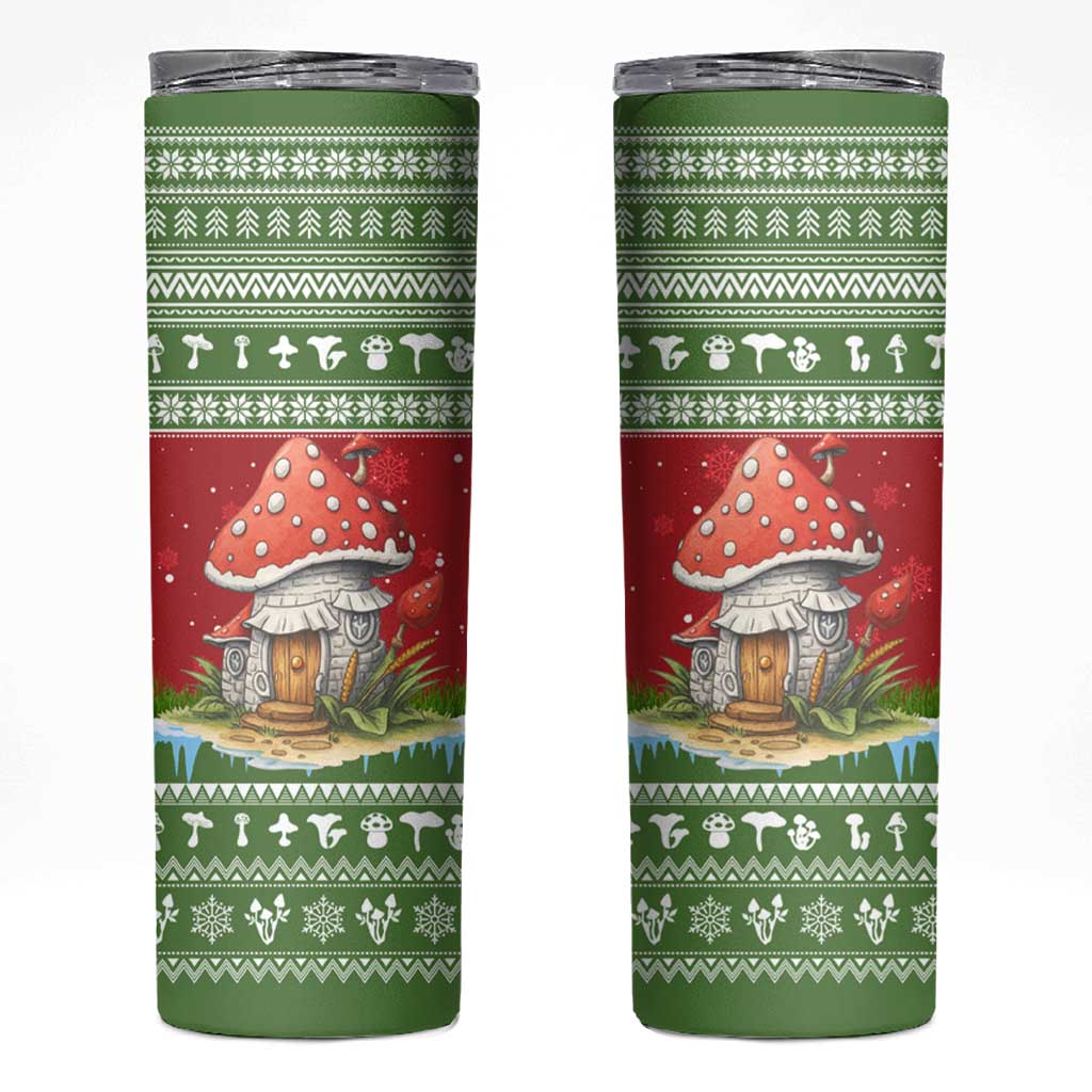 Christmas Mushroom House Skinny Tumbler Xmas Holiday Patterns - Wonder Print Shop