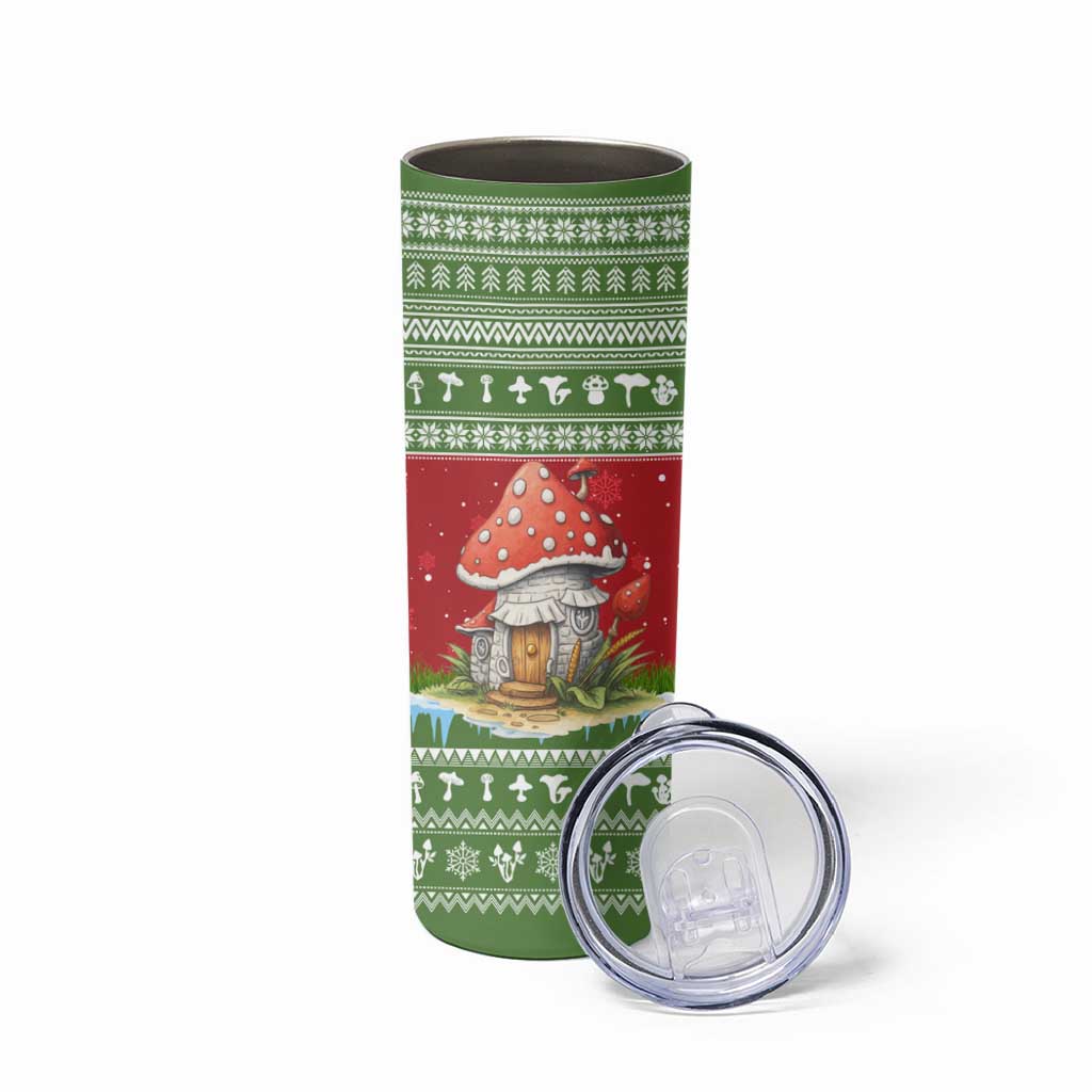Christmas Mushroom House Skinny Tumbler Xmas Holiday Patterns - Wonder Print Shop