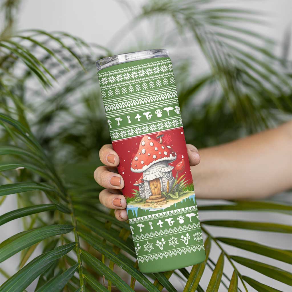 Christmas Mushroom House Skinny Tumbler Xmas Holiday Patterns - Wonder Print Shop