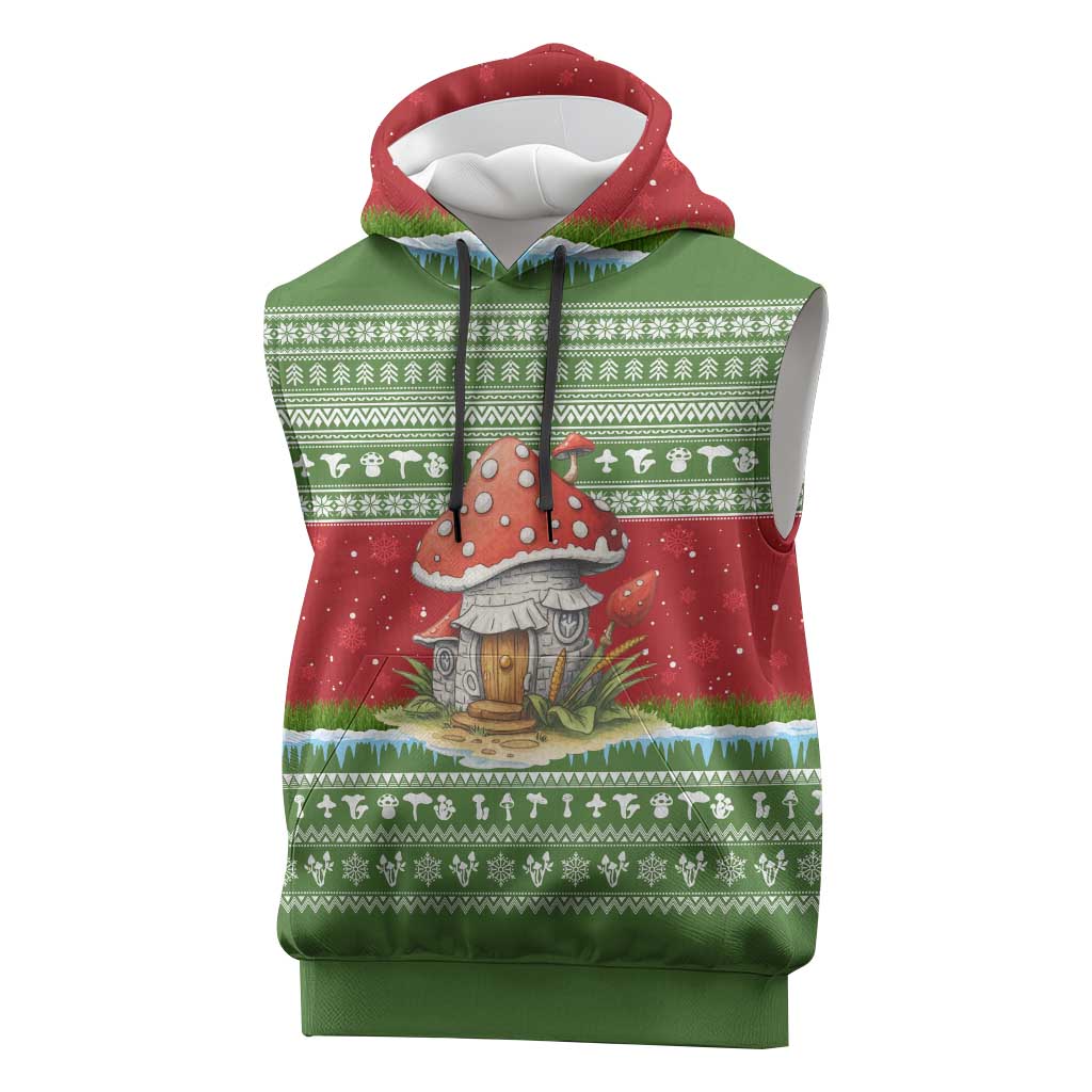 Christmas Mushroom House Sleeveless Hoodie Xmas Holiday Patterns - Wonder Print Shop