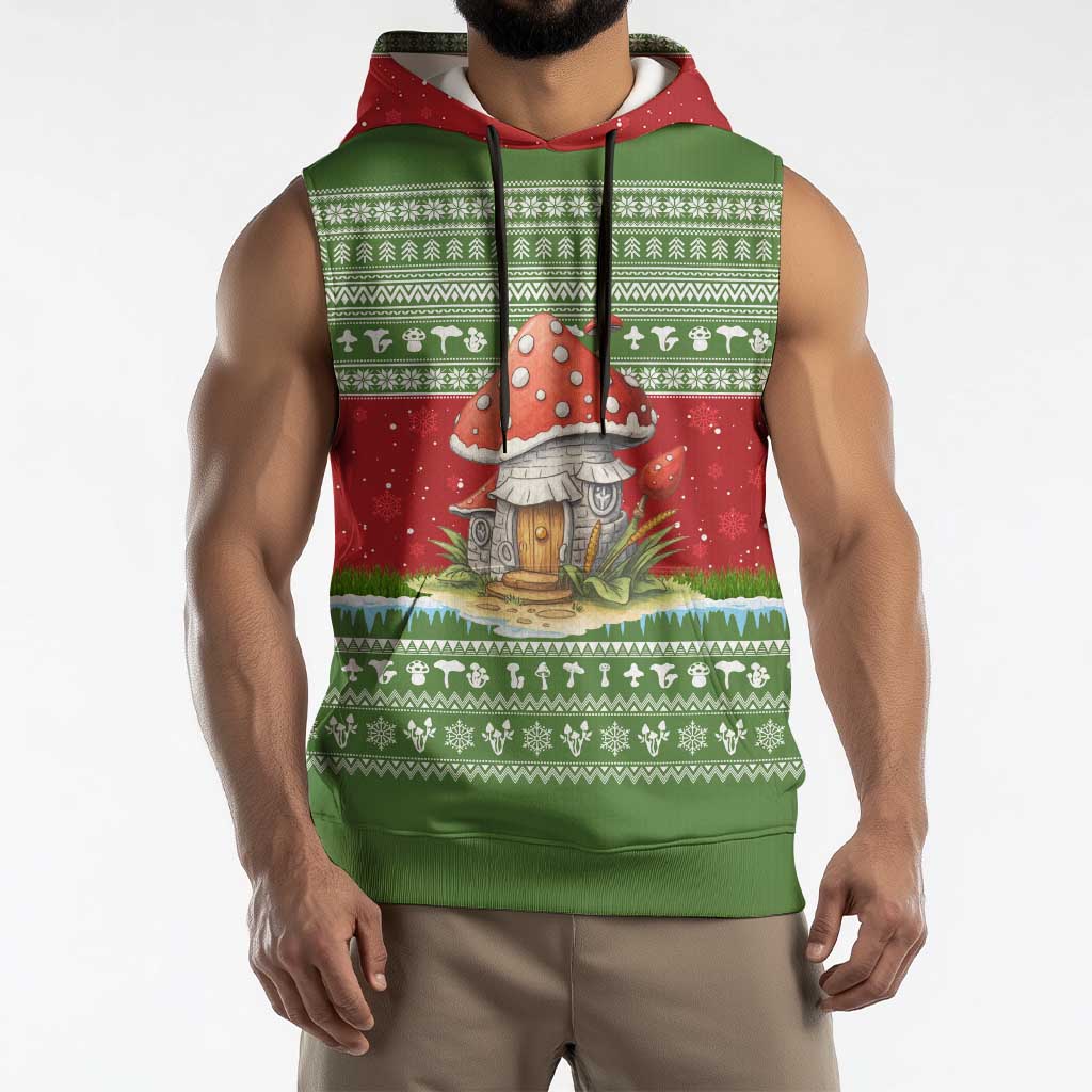 Christmas Mushroom House Sleeveless Hoodie Xmas Holiday Patterns - Wonder Print Shop