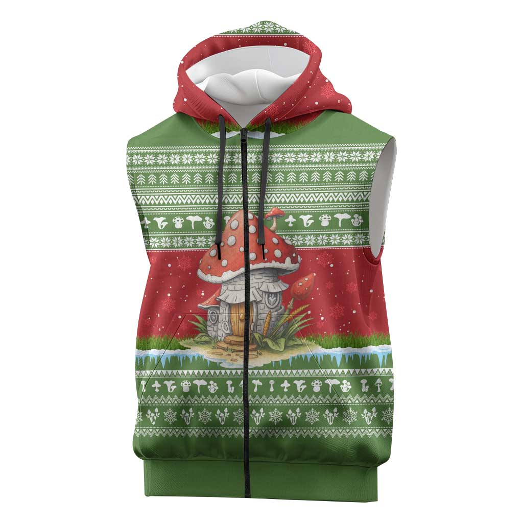 Christmas Mushroom House Sleeveless Zip Hoodie Xmas Holiday Patterns - Wonder Print Shop