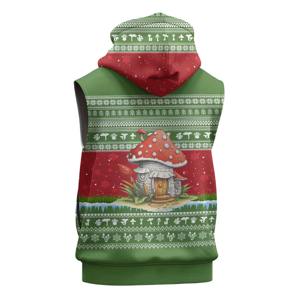 Christmas Mushroom House Sleeveless Zip Hoodie Xmas Holiday Patterns - Wonder Print Shop
