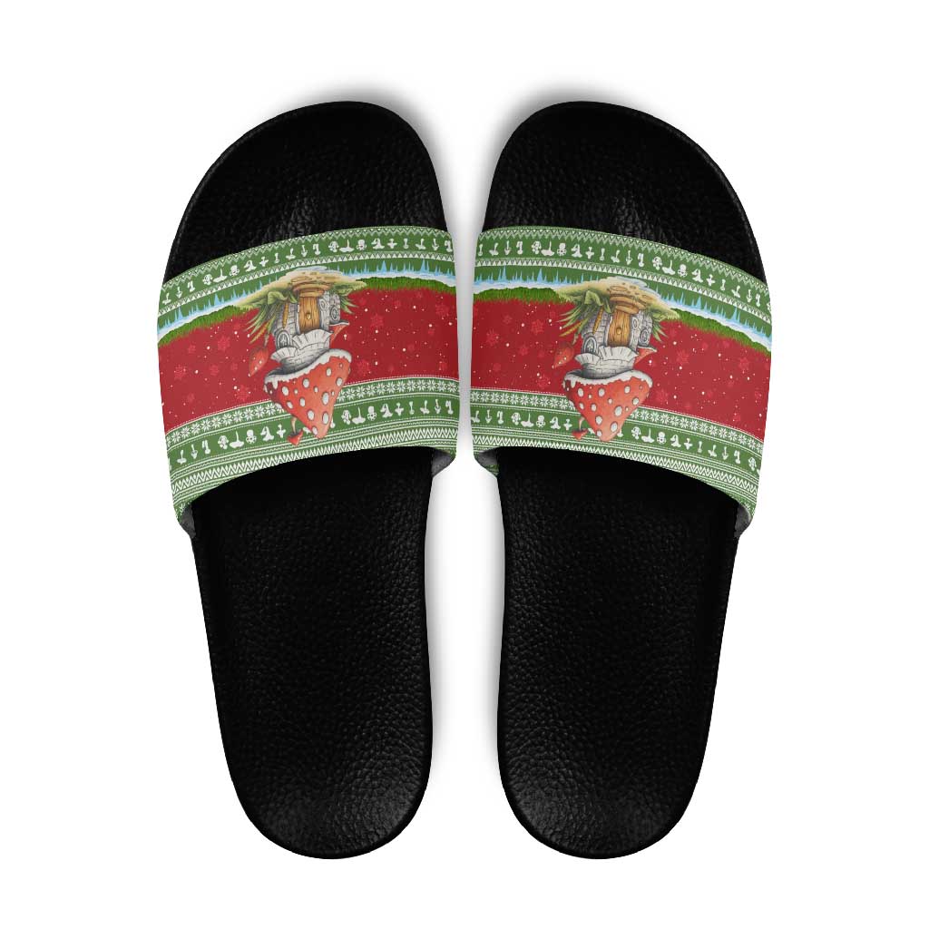 Christmas Mushroom House Slide Sandals Xmas Holiday Patterns - Wonder Print Shop