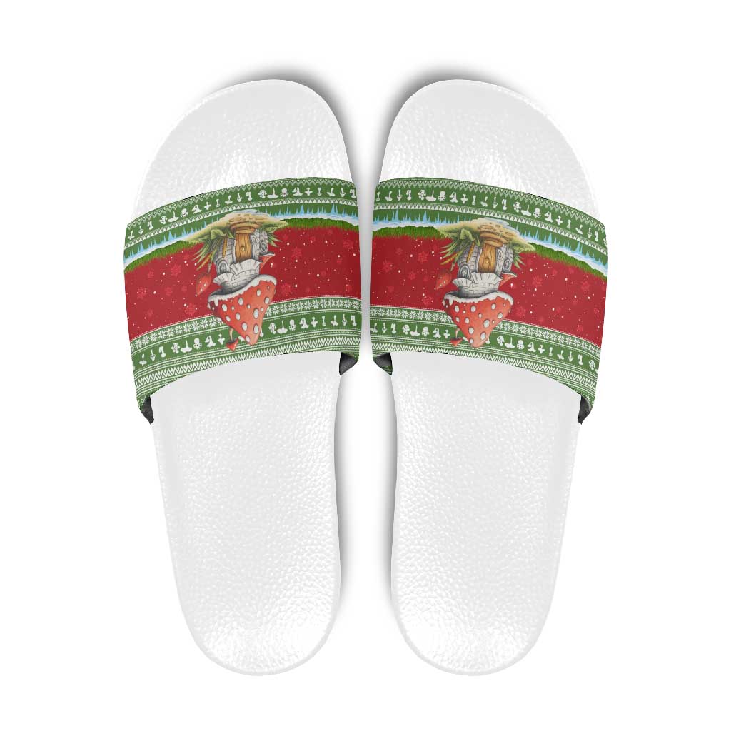 Christmas Mushroom House Slide Sandals Xmas Holiday Patterns - Wonder Print Shop