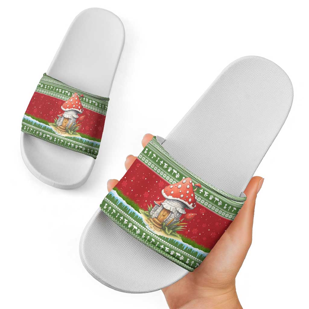 Christmas Mushroom House Slide Sandals Xmas Holiday Patterns - Wonder Print Shop