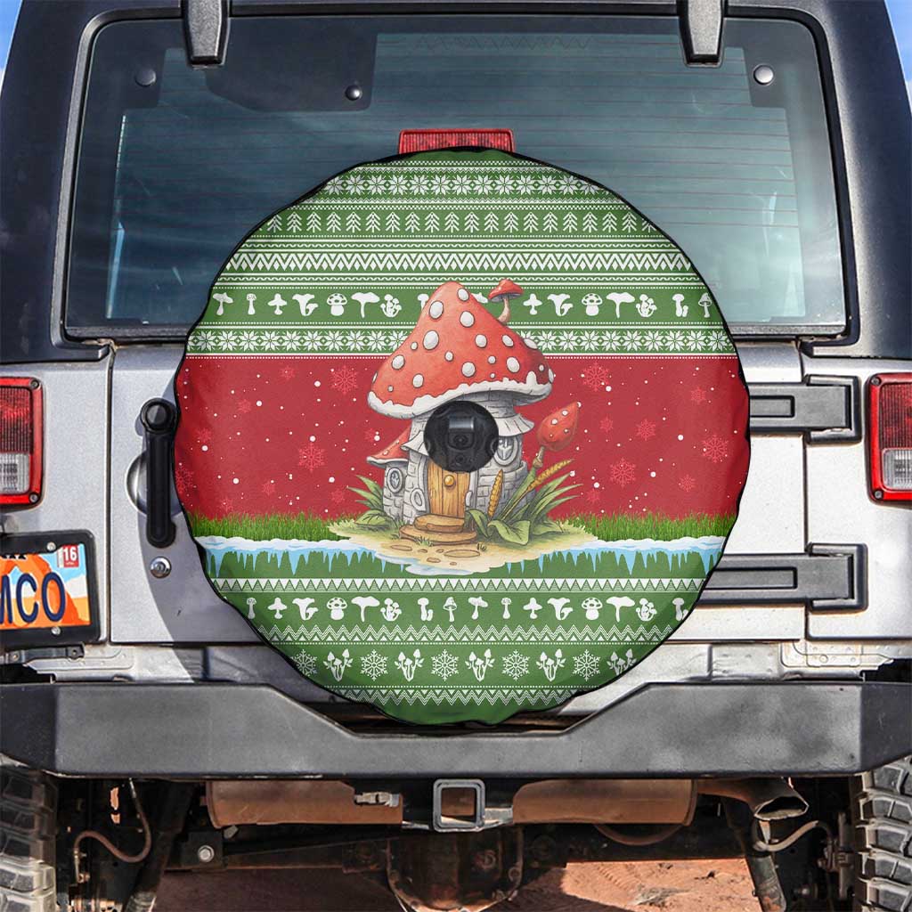 Christmas Mushroom House Spare Tire Cover Xmas Holiday Patterns - Wonder Print Shop