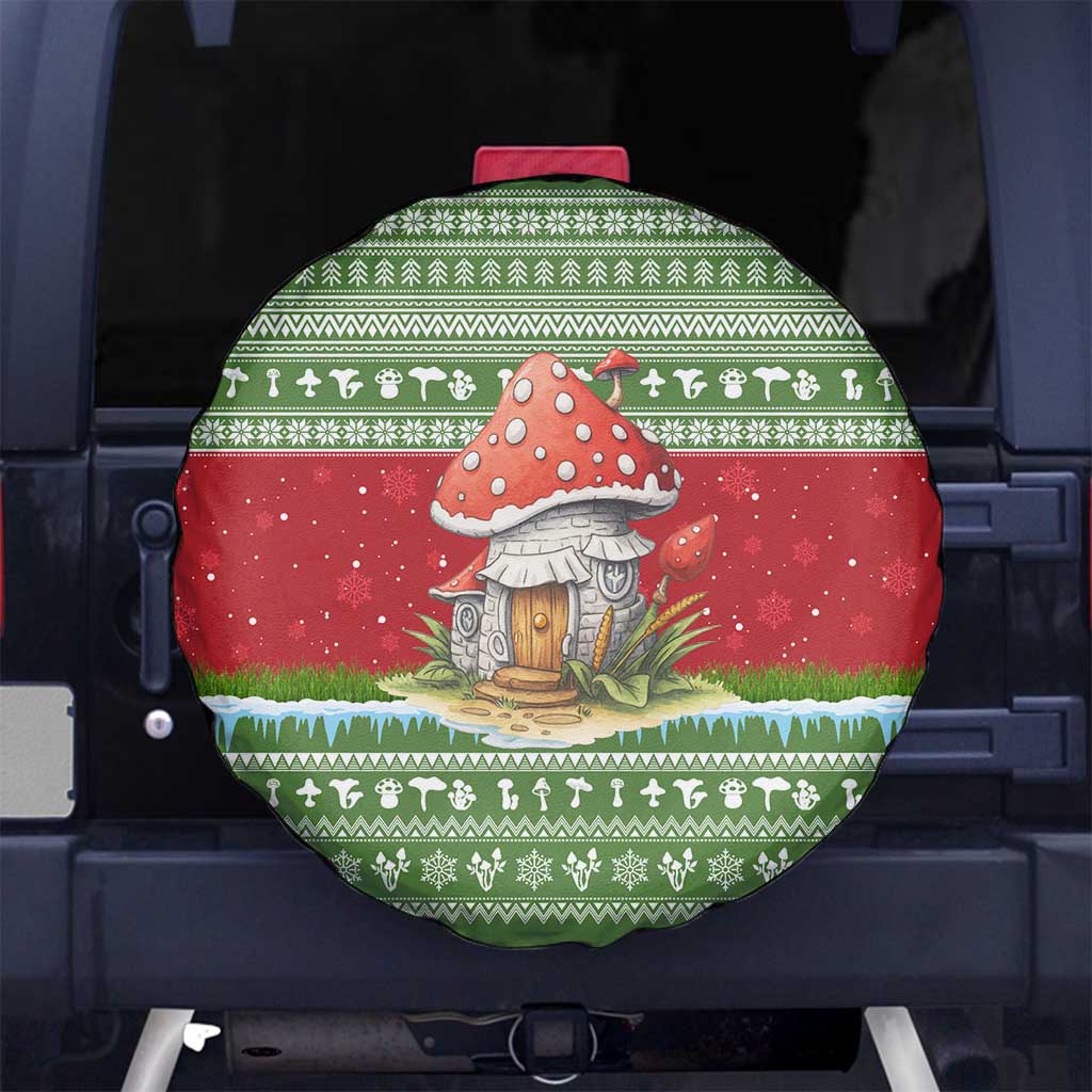 Christmas Mushroom House Spare Tire Cover Xmas Holiday Patterns - Wonder Print Shop
