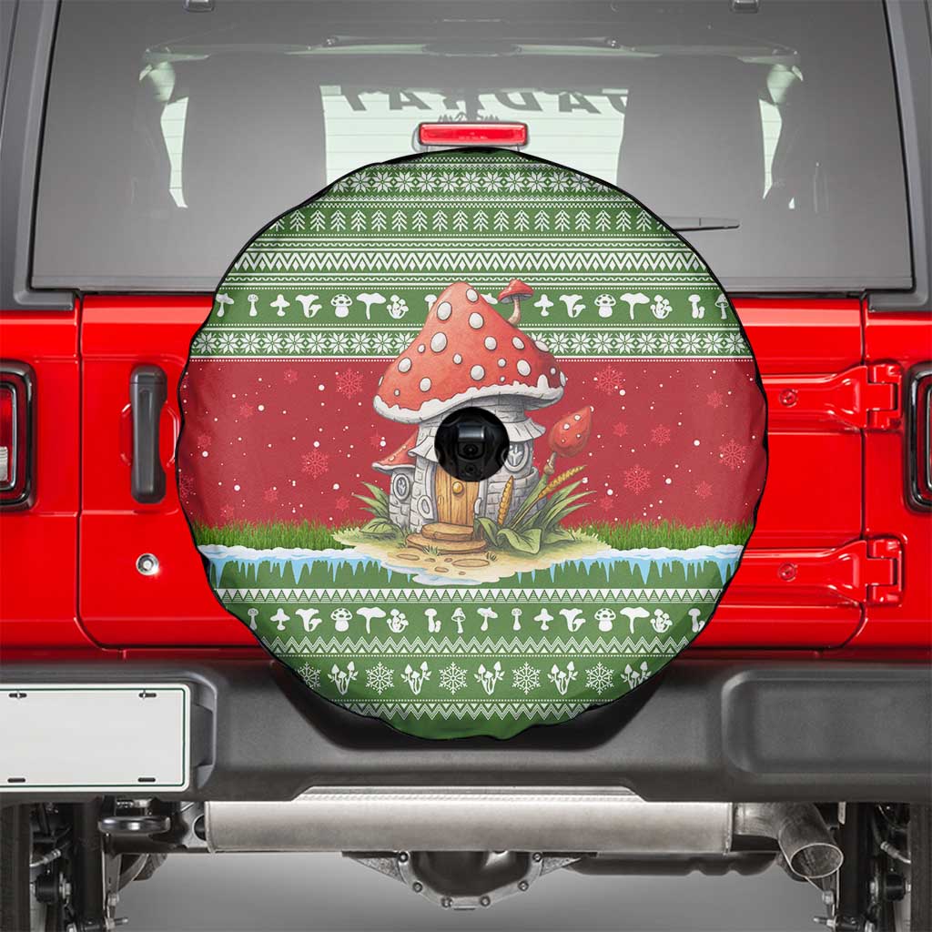 Christmas Mushroom House Spare Tire Cover Xmas Holiday Patterns - Wonder Print Shop