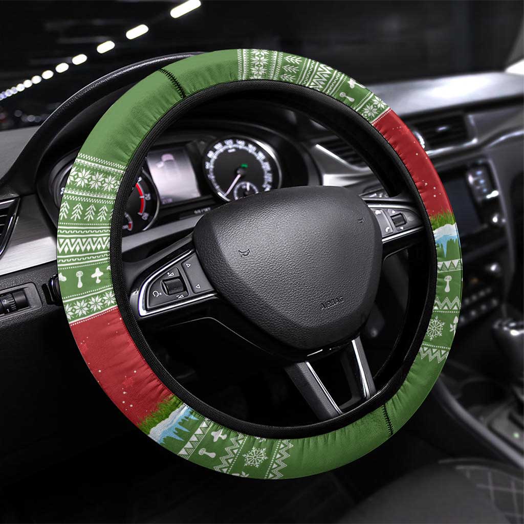 Christmas Mushroom House Steering Wheel Cover Xmas Holiday Patterns - Wonder Print Shop