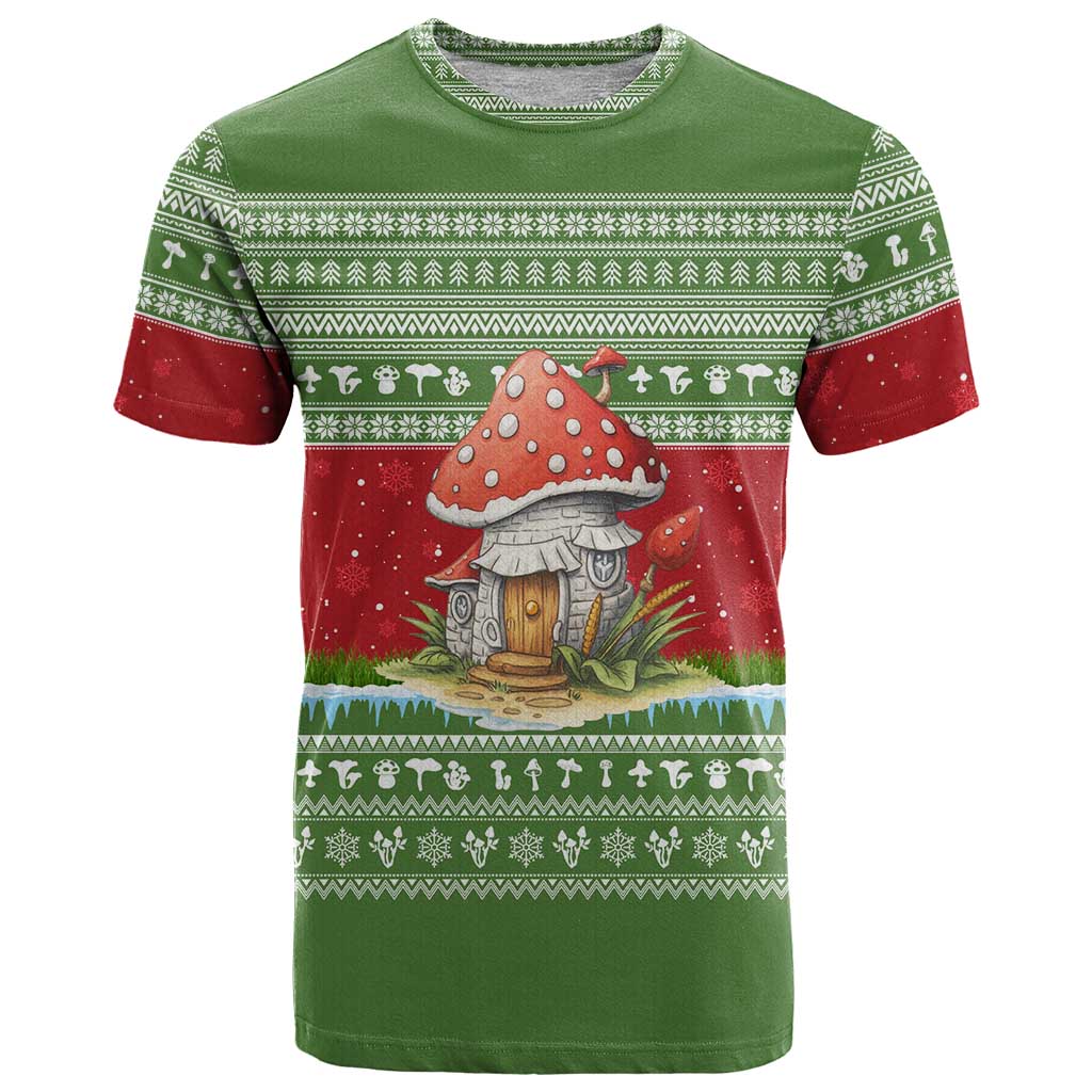 Christmas Mushroom House T Shirt Xmas Holiday Patterns - Wonder Print Shop