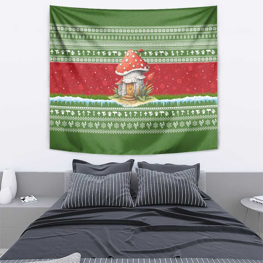 Christmas Mushroom House Tapestry Xmas Holiday Patterns - Wonder Print Shop