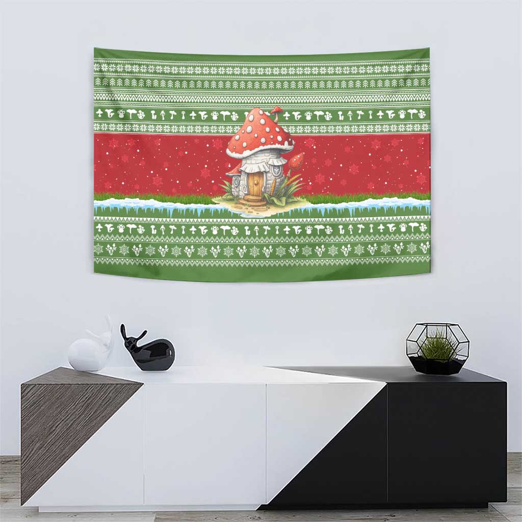 Christmas Mushroom House Tapestry Xmas Holiday Patterns - Wonder Print Shop
