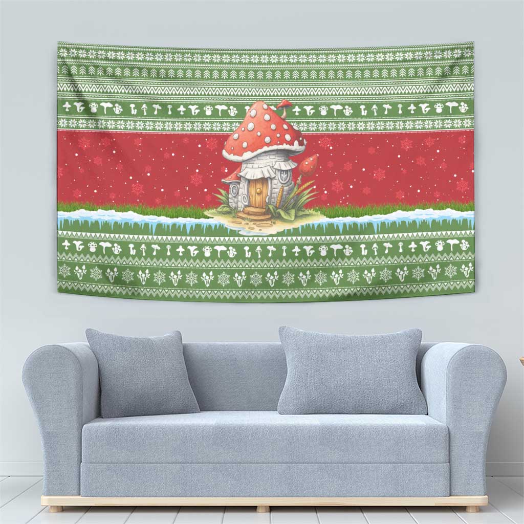Christmas Mushroom House Tapestry Xmas Holiday Patterns - Wonder Print Shop