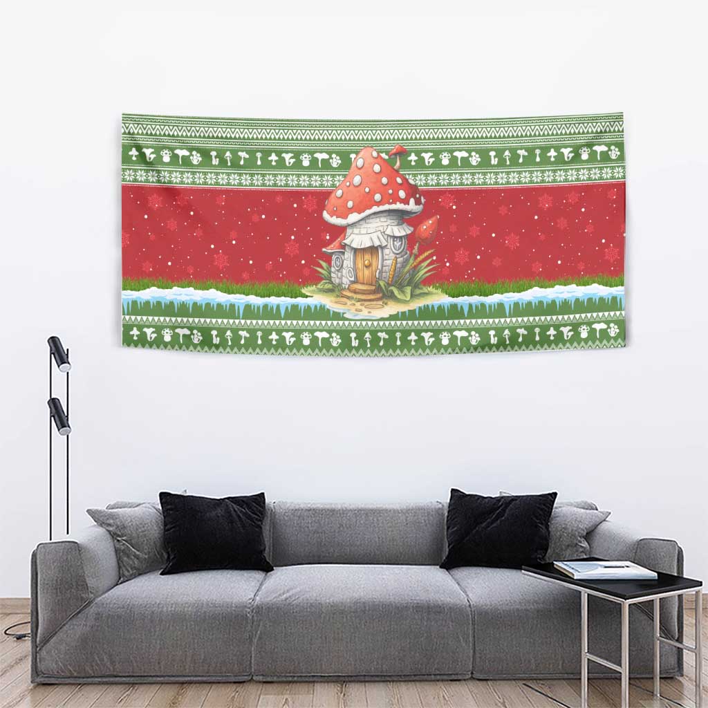 Christmas Mushroom House Tapestry Xmas Holiday Patterns - Wonder Print Shop
