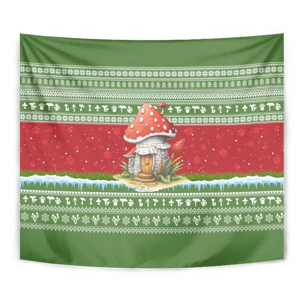 Christmas Mushroom House Tapestry Xmas Holiday Patterns - Wonder Print Shop