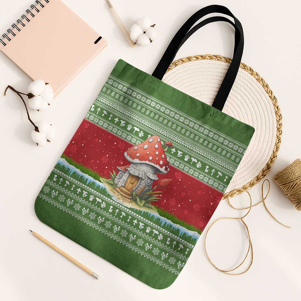 Christmas Mushroom House Tote Bag Xmas Holiday Patterns - Wonder Print Shop