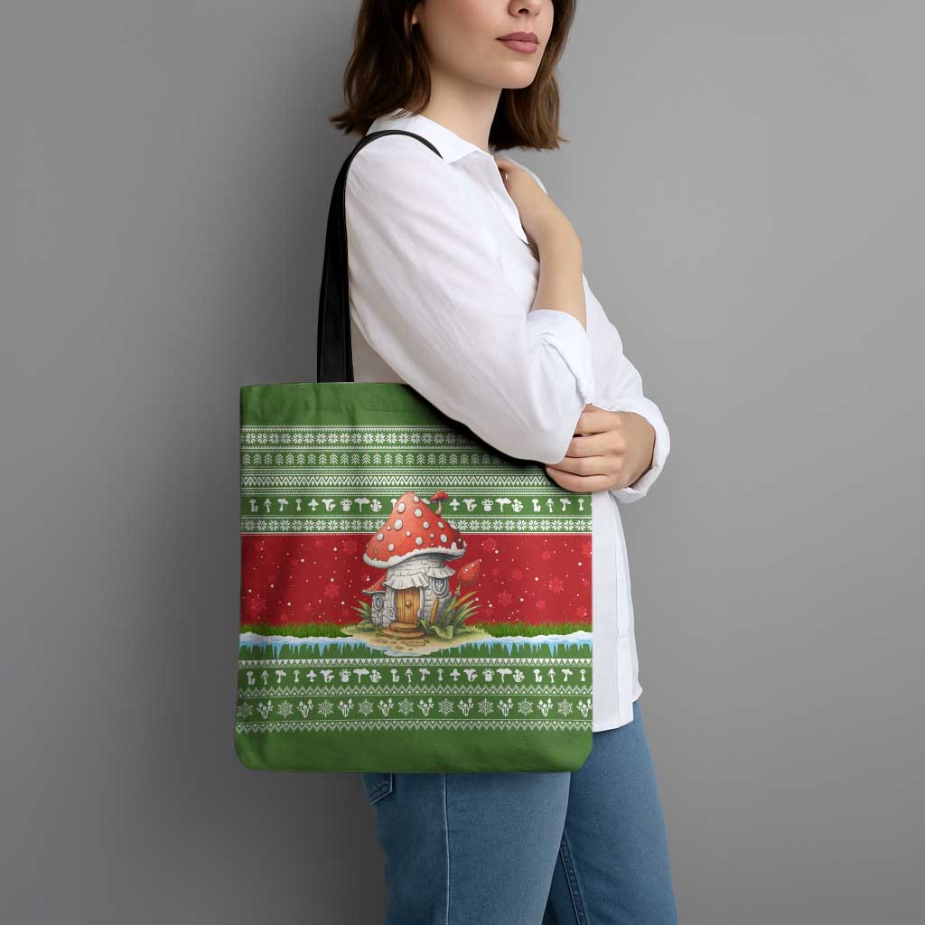 Christmas Mushroom House Tote Bag Xmas Holiday Patterns - Wonder Print Shop