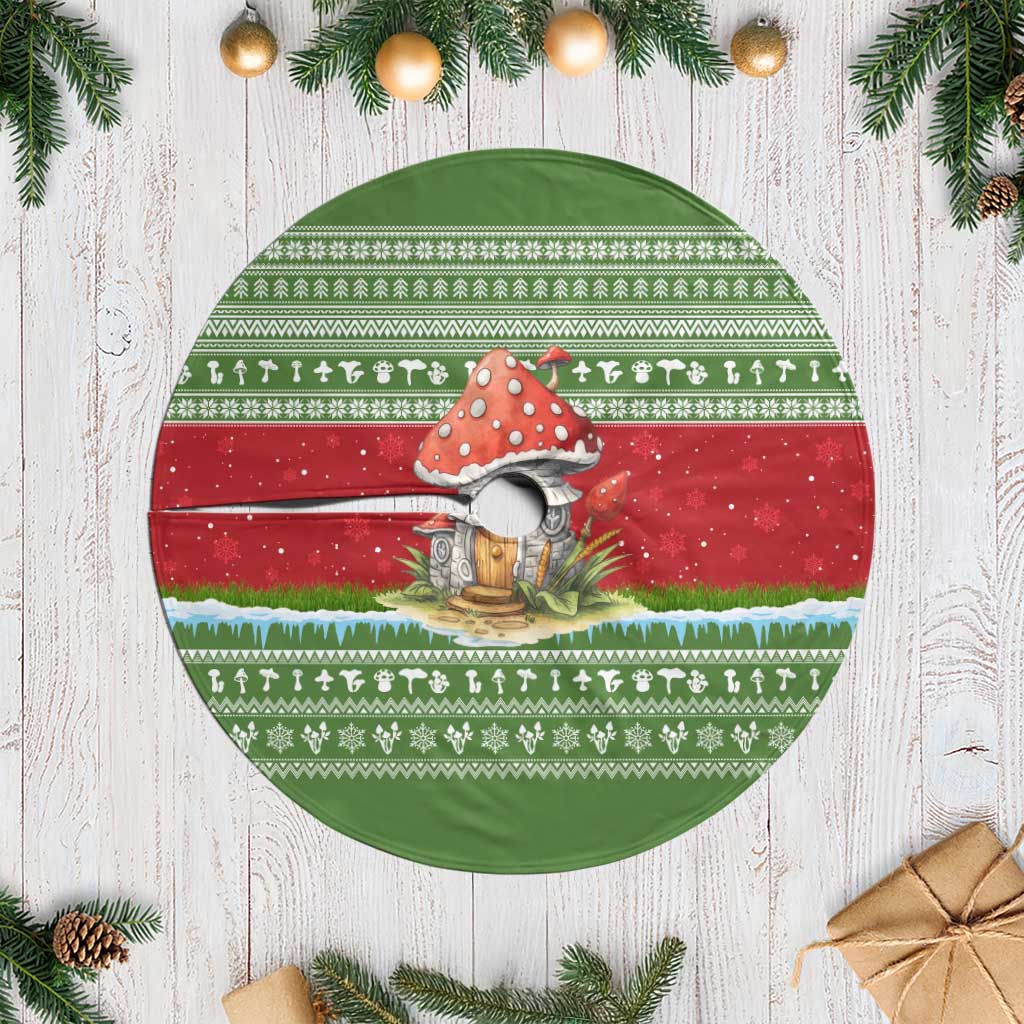 Christmas Mushroom House Tree Skirt Xmas Holiday Patterns - Wonder Print Shop