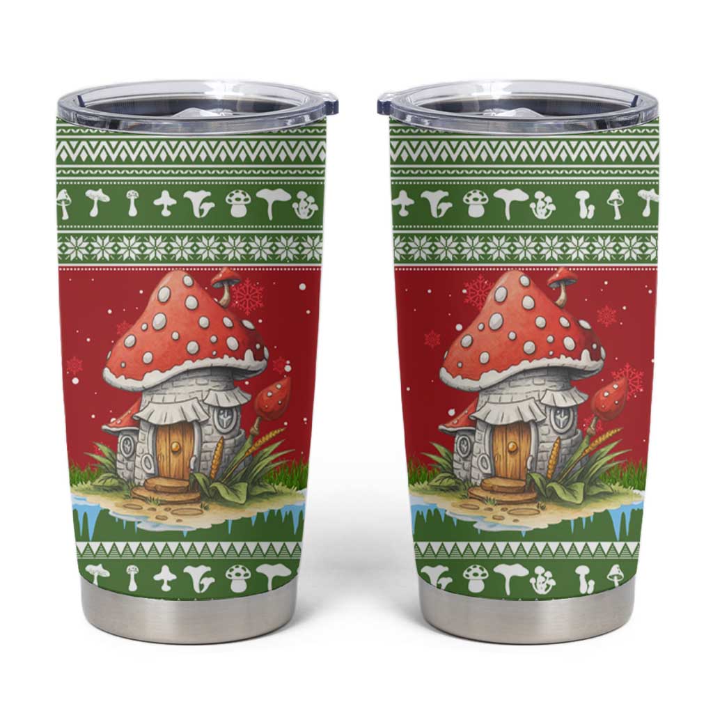 Christmas Mushroom House Tumbler Cup Xmas Holiday Patterns - Wonder Print Shop