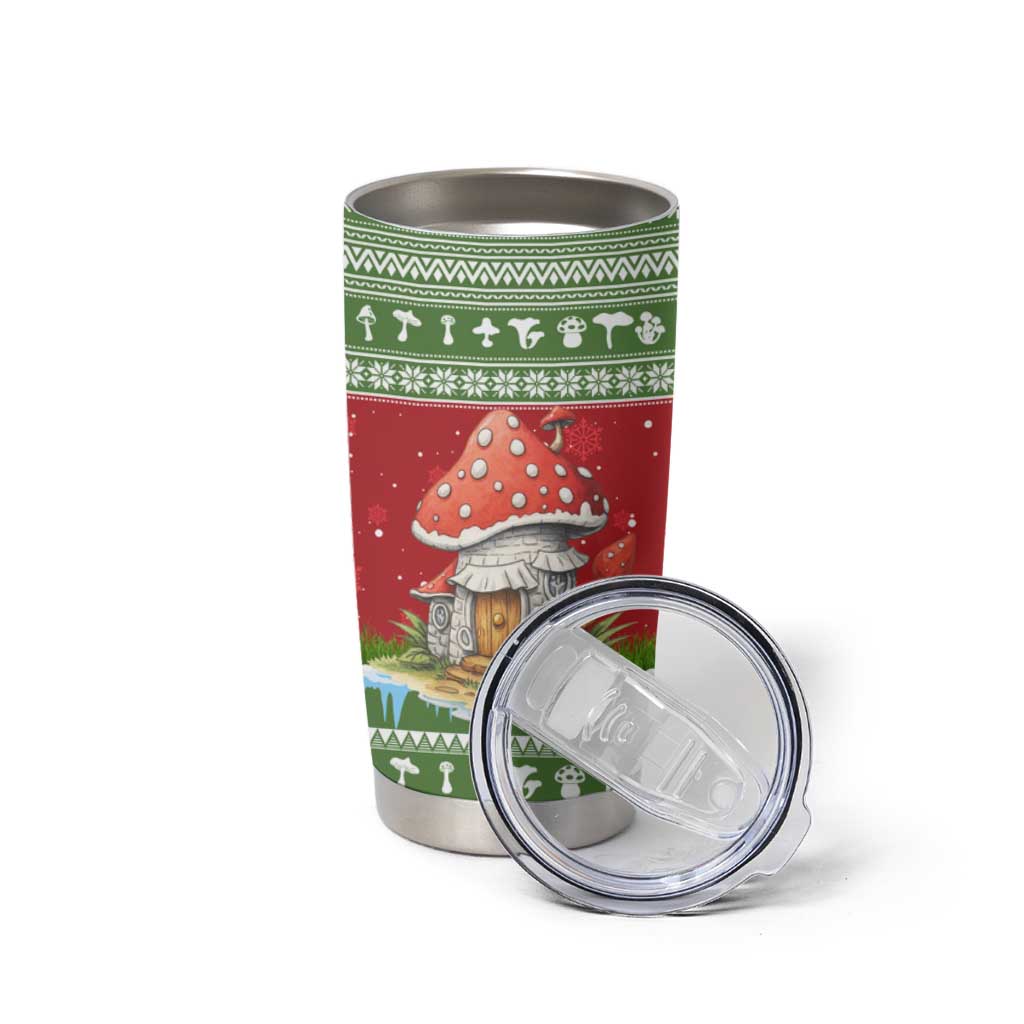 Christmas Mushroom House Tumbler Cup Xmas Holiday Patterns - Wonder Print Shop