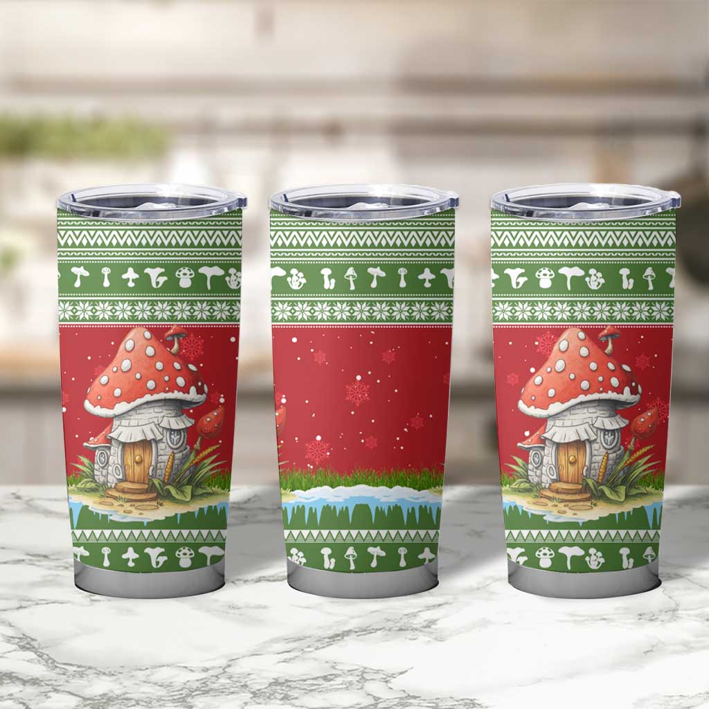 Christmas Mushroom House Tumbler Cup Xmas Holiday Patterns - Wonder Print Shop