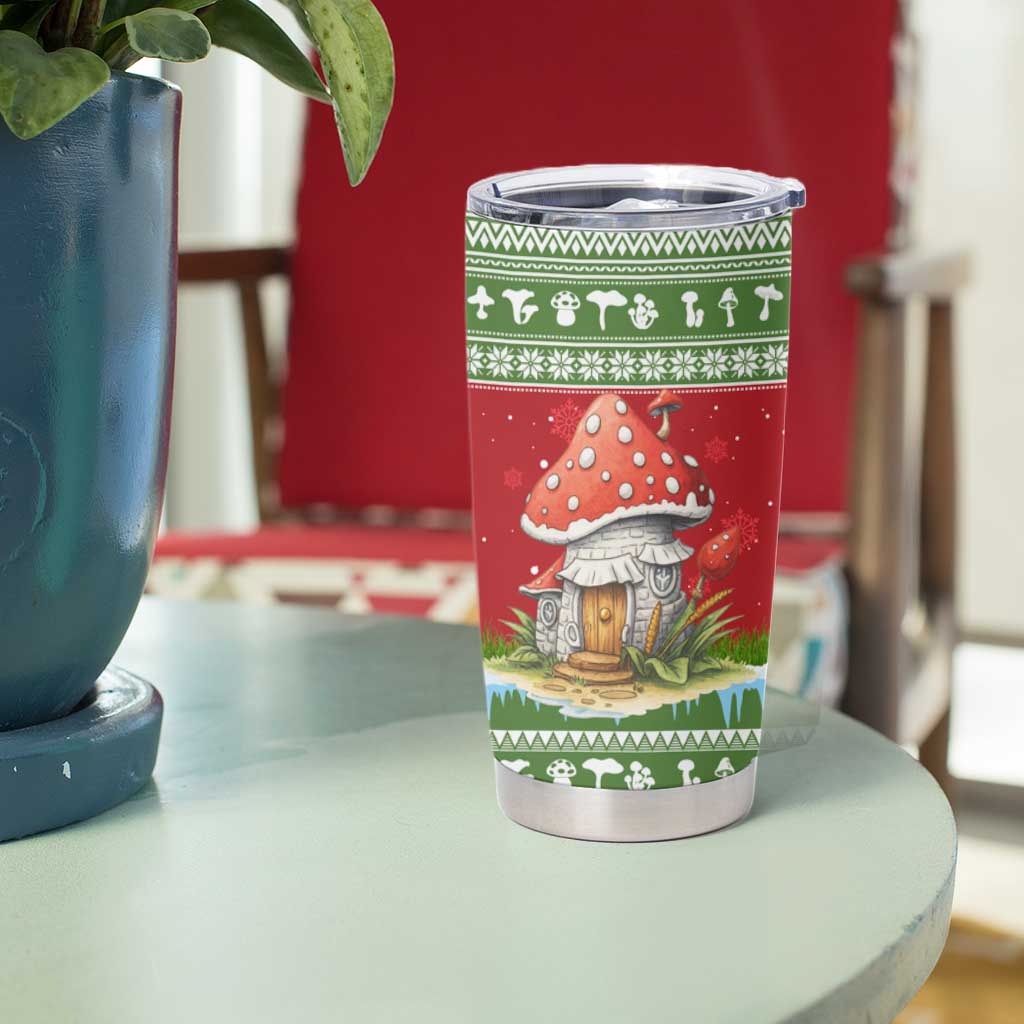 Christmas Mushroom House Tumbler Cup Xmas Holiday Patterns - Wonder Print Shop