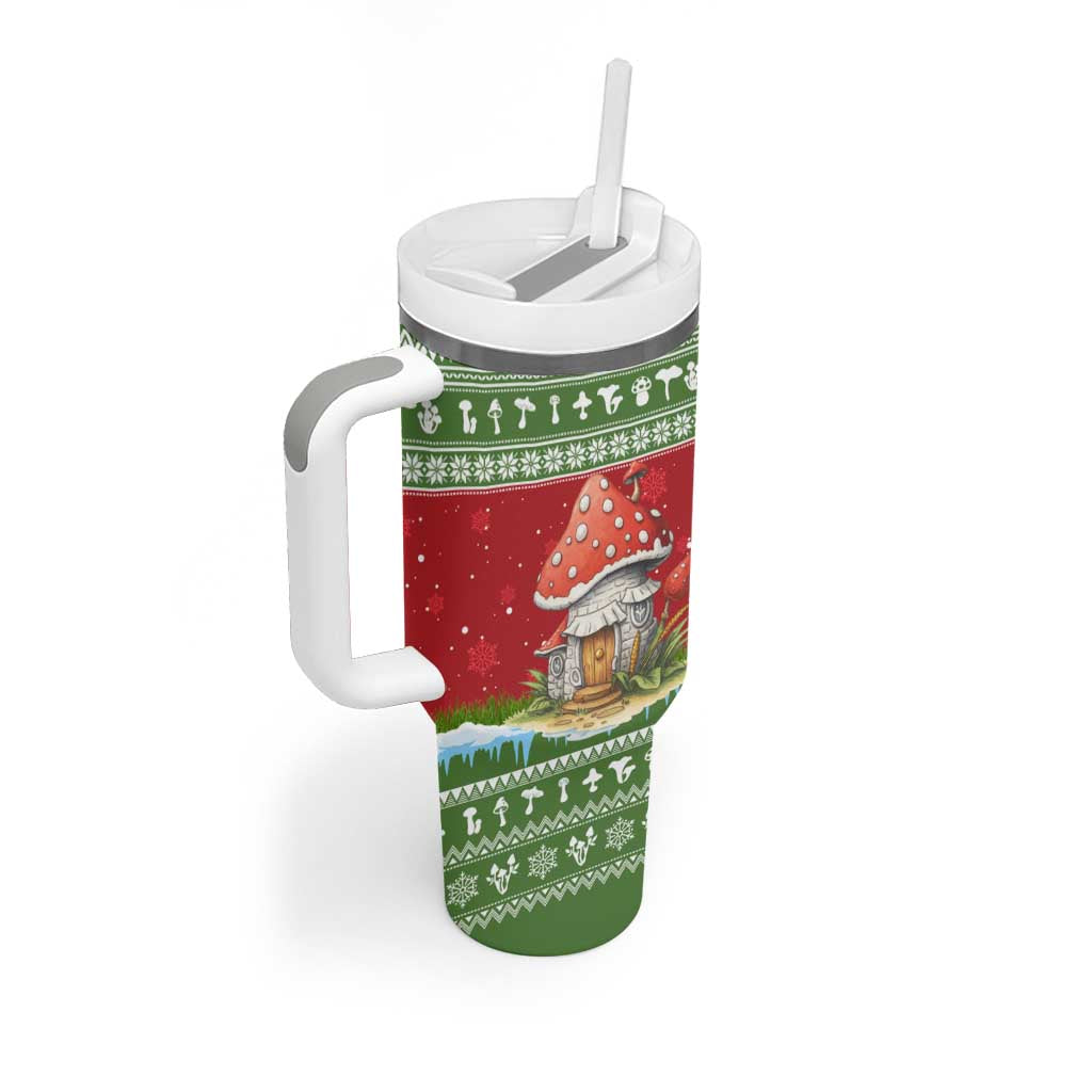 Christmas Mushroom House Tumbler With Handle Xmas Holiday Patterns - Wonder Print Shop