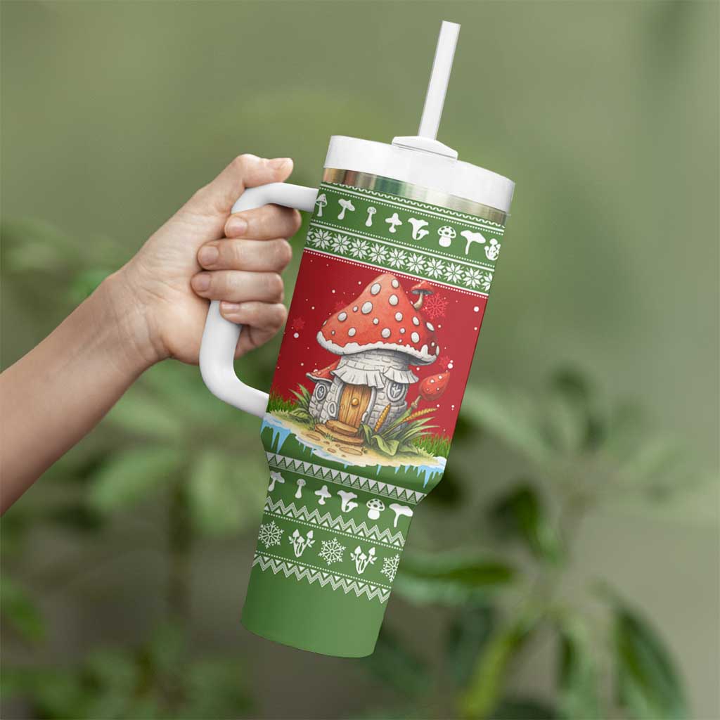 Christmas Mushroom House Tumbler With Handle Xmas Holiday Patterns - Wonder Print Shop