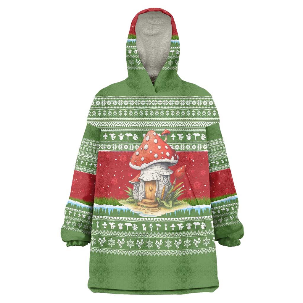 Christmas Mushroom House Wearable Blanket Hoodie Xmas Holiday Patterns - Wonder Print Shop