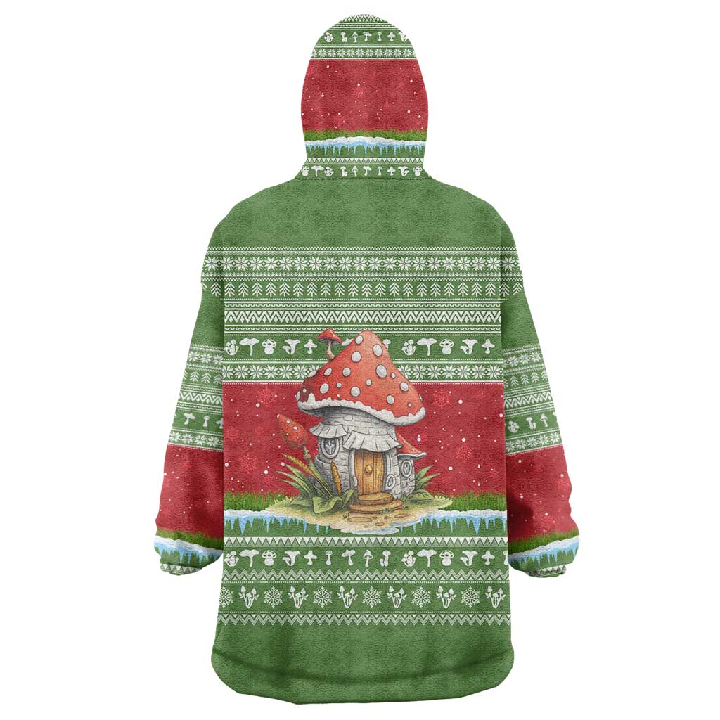 Christmas Mushroom House Wearable Blanket Hoodie Xmas Holiday Patterns - Wonder Print Shop