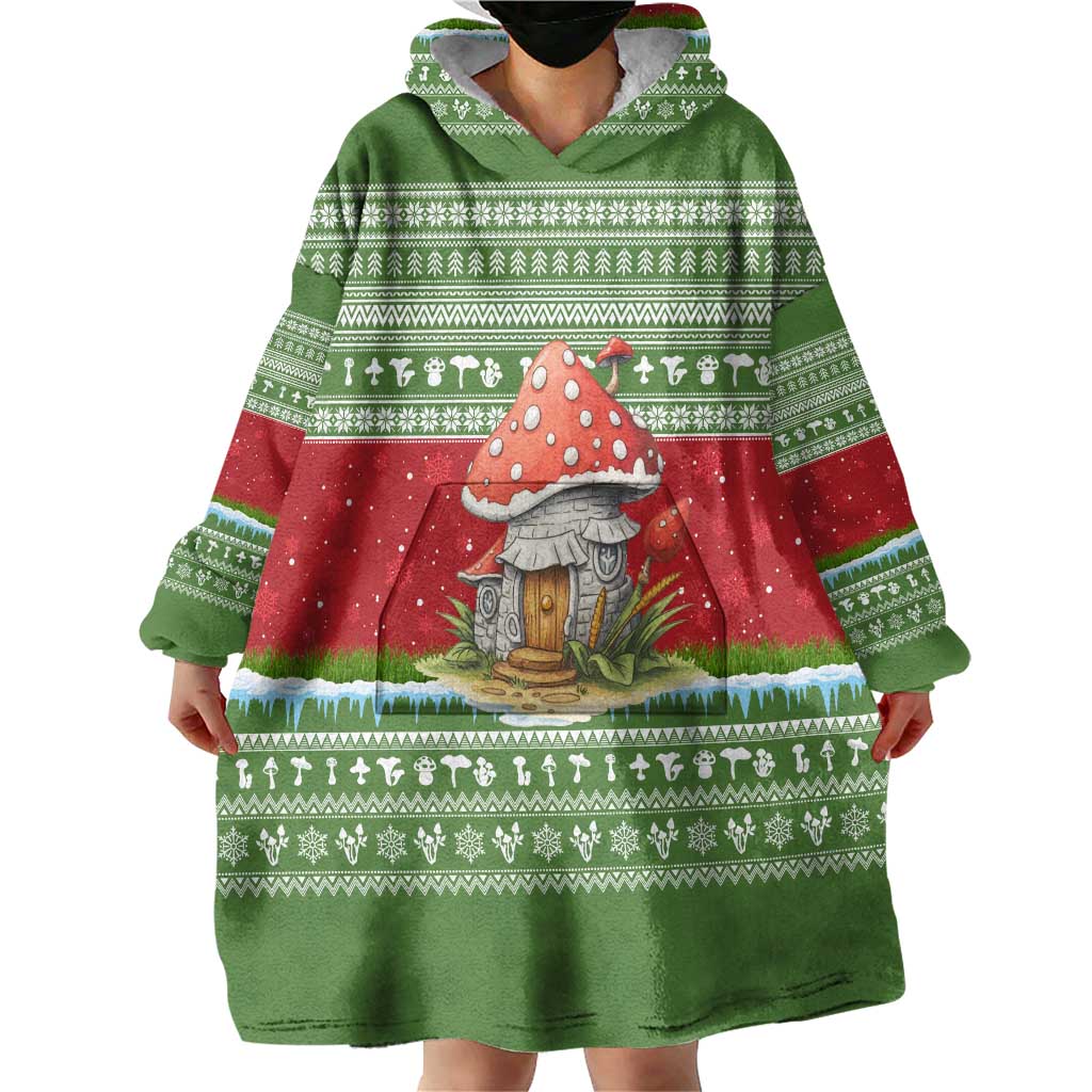 Christmas Mushroom House Wearable Blanket Hoodie Xmas Holiday Patterns - Wonder Print Shop