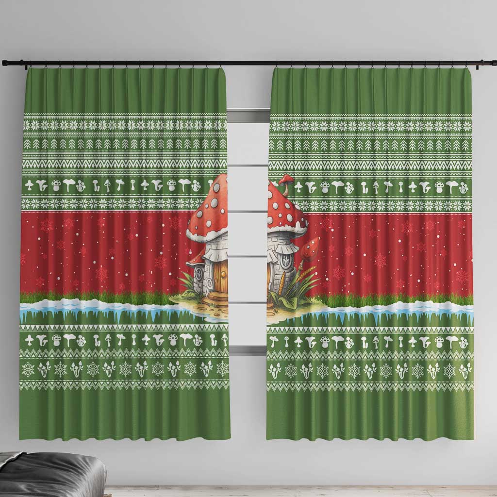 Christmas Mushroom House Window Curtain Xmas Holiday Patterns - Wonder Print Shop