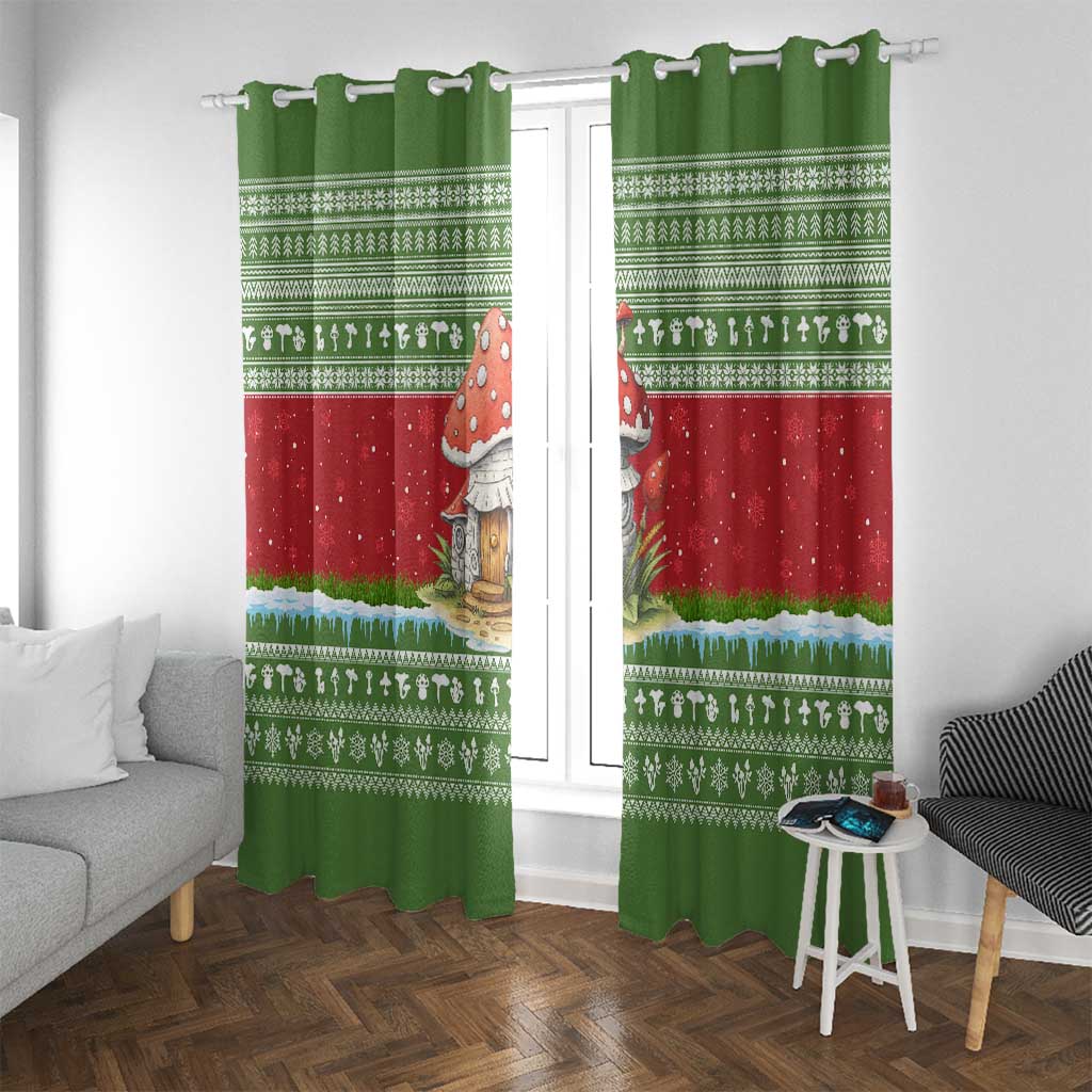 Christmas Mushroom House Window Curtain Xmas Holiday Patterns - Wonder Print Shop