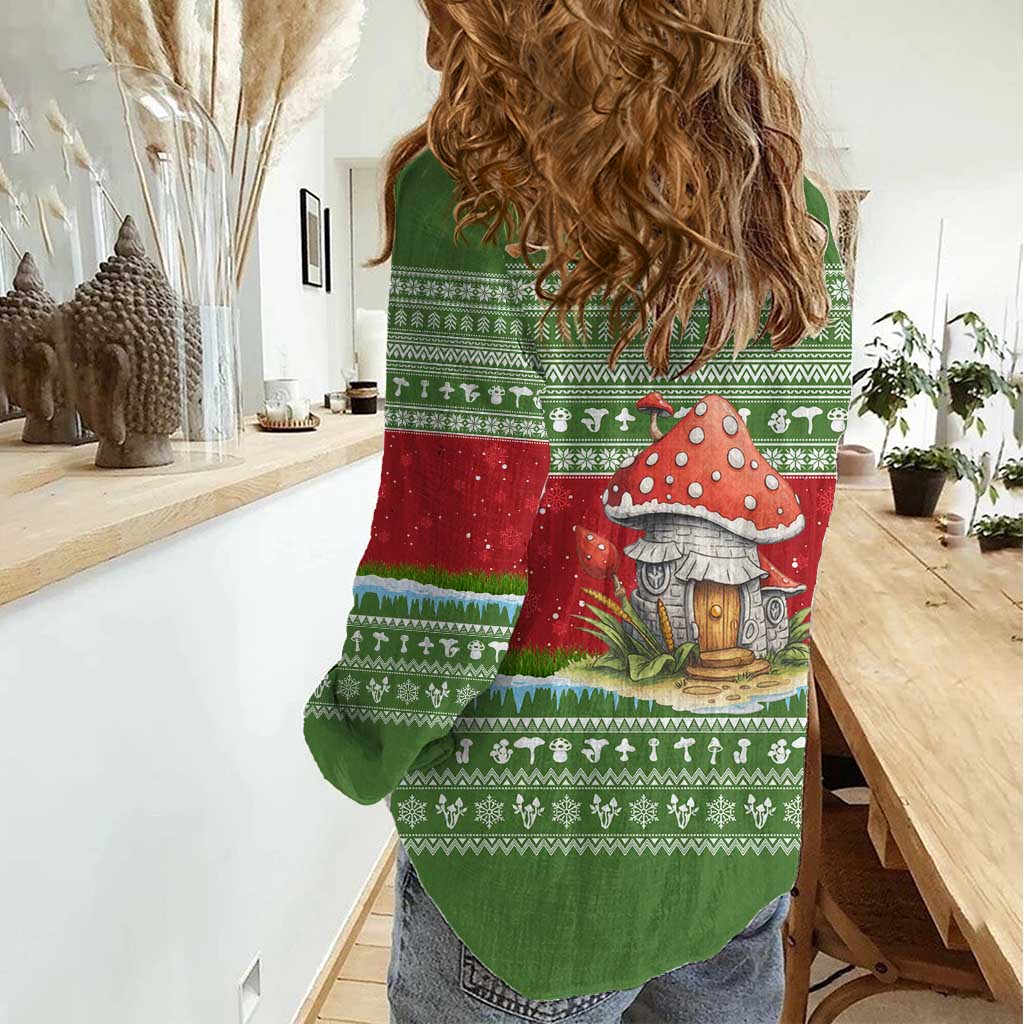 Christmas Mushroom House Women Casual Shirt Xmas Holiday Patterns - Wonder Print Shop