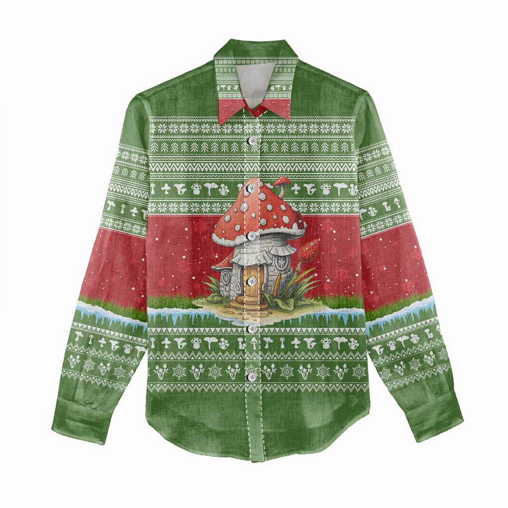 Christmas Mushroom House Women Casual Shirt Xmas Holiday Patterns - Wonder Print Shop
