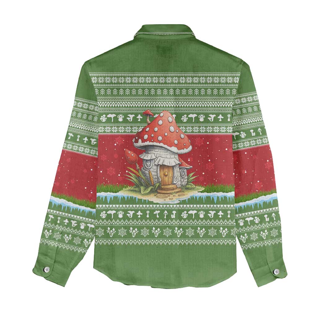 Christmas Mushroom House Women Casual Shirt Xmas Holiday Patterns - Wonder Print Shop