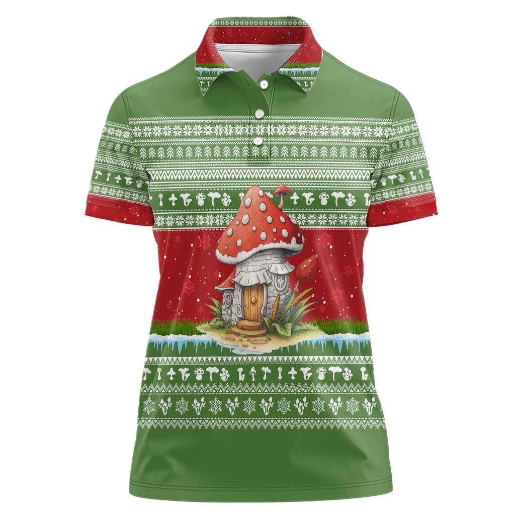 Christmas Mushroom House Women Polo Shirt Xmas Holiday Patterns - Wonder Print Shop