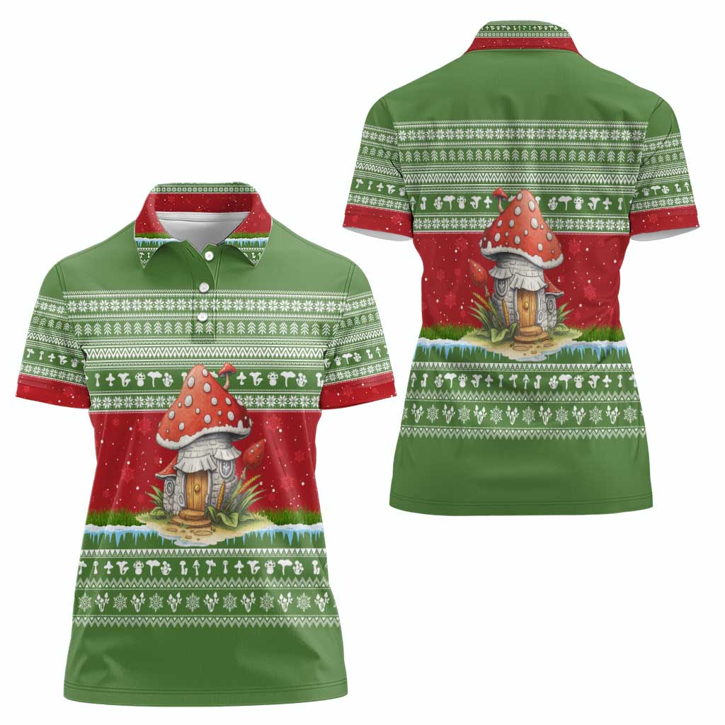 Christmas Mushroom House Women Polo Shirt Xmas Holiday Patterns - Wonder Print Shop