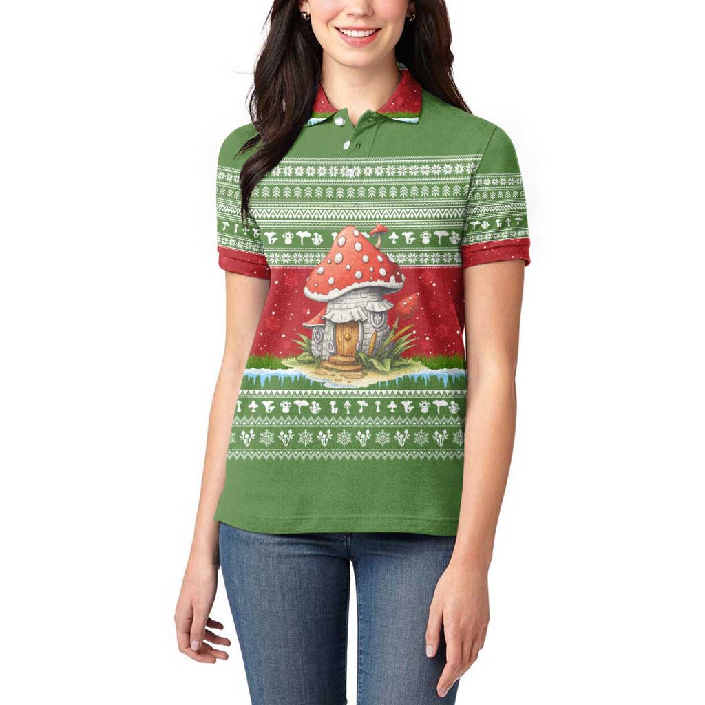 Christmas Mushroom House Women Polo Shirt Xmas Holiday Patterns - Wonder Print Shop