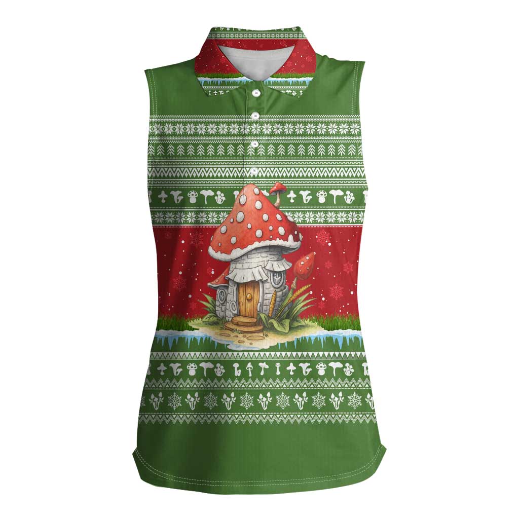 Christmas Mushroom House Women Sleeveless Polo Shirt Xmas Holiday Patterns - Wonder Print Shop
