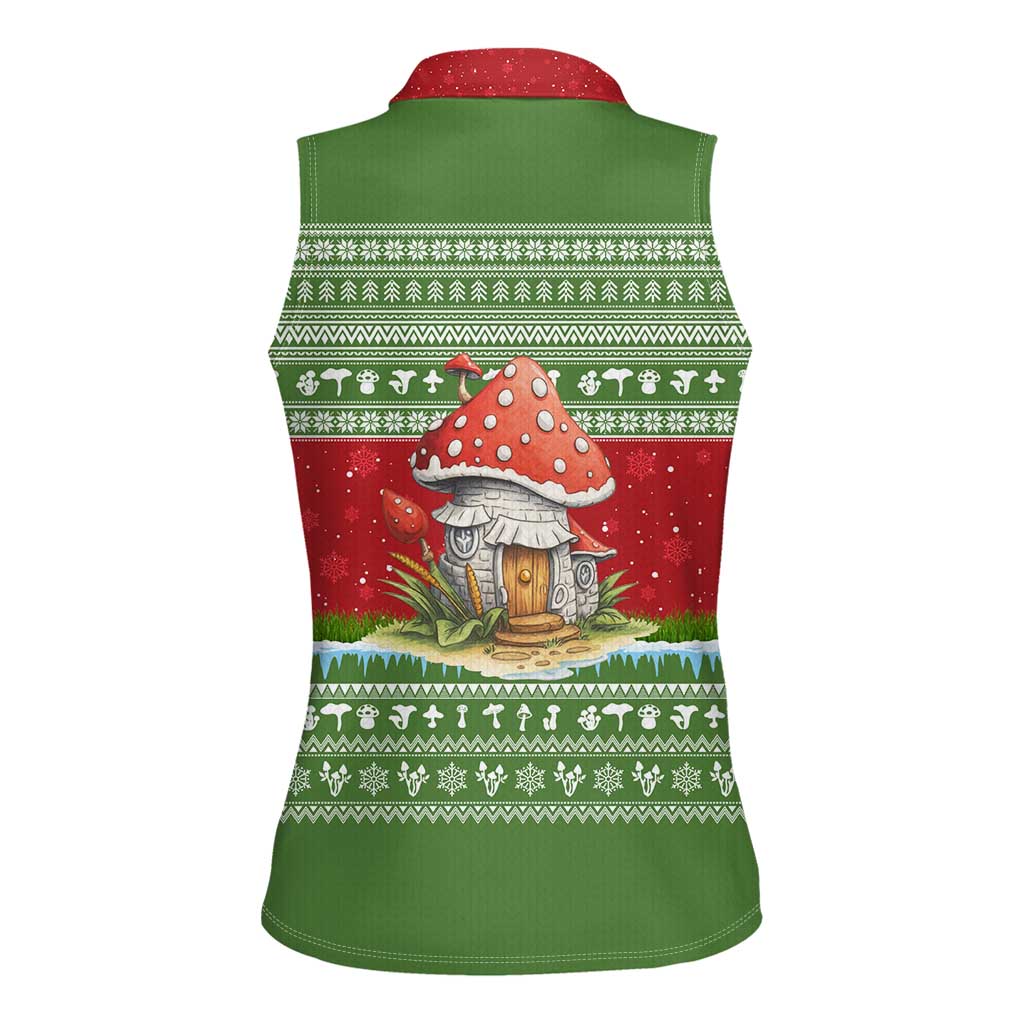 Christmas Mushroom House Women Sleeveless Polo Shirt Xmas Holiday Patterns - Wonder Print Shop