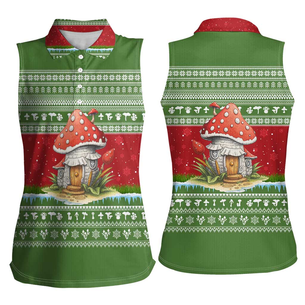 Christmas Mushroom House Women Sleeveless Polo Shirt Xmas Holiday Patterns - Wonder Print Shop