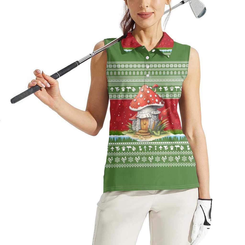 Christmas Mushroom House Women Sleeveless Polo Shirt Xmas Holiday Patterns - Wonder Print Shop