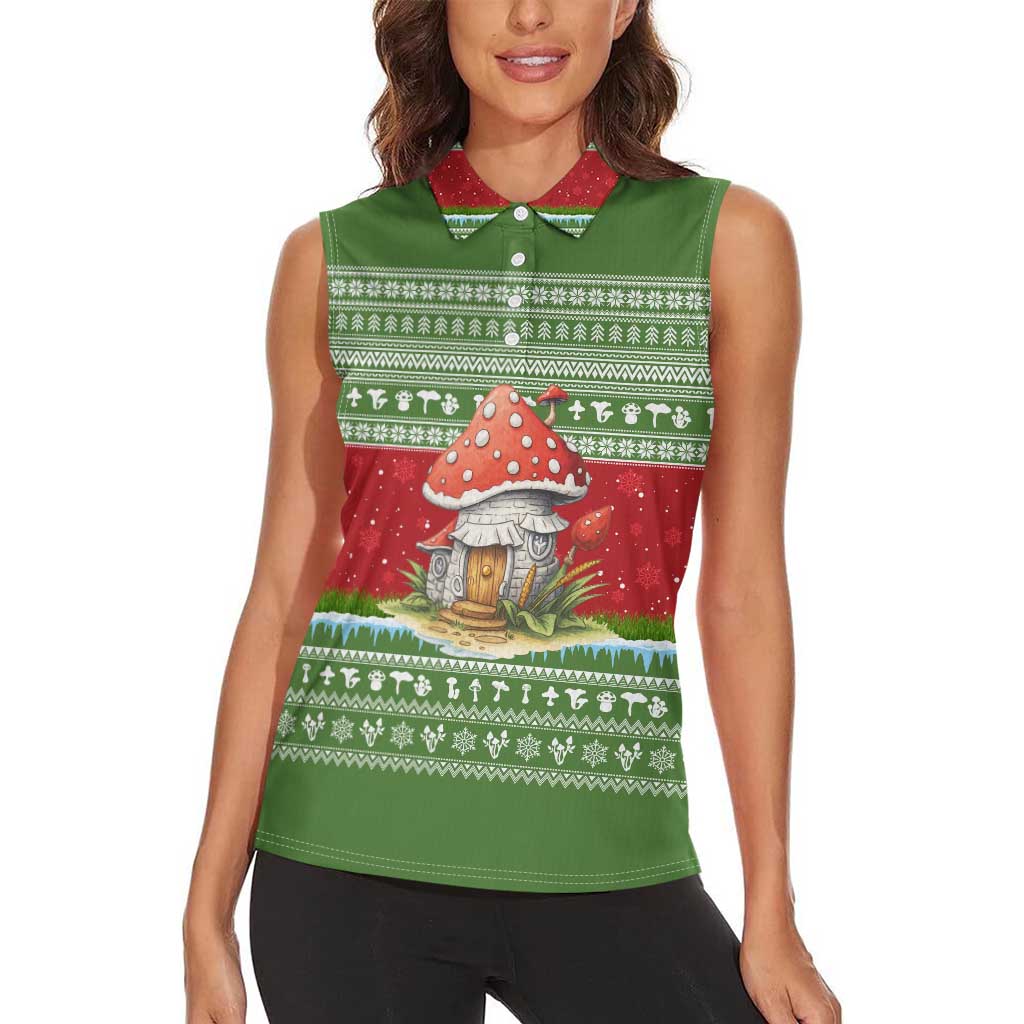 Christmas Mushroom House Women Sleeveless Polo Shirt Xmas Holiday Patterns - Wonder Print Shop