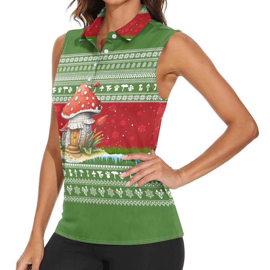 Christmas Mushroom House Women Sleeveless Polo Shirt Xmas Holiday Patterns - Wonder Print Shop